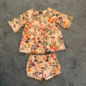 Alice + Ames pink with multicolored flowers short sleeve top, shorts set